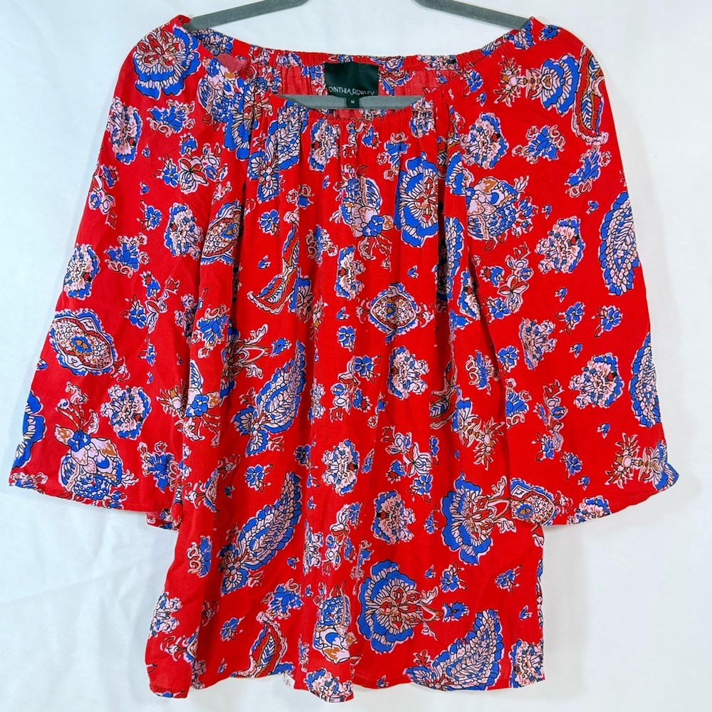 Cynthia Rowley Red and Blue Paisley Blouse | M